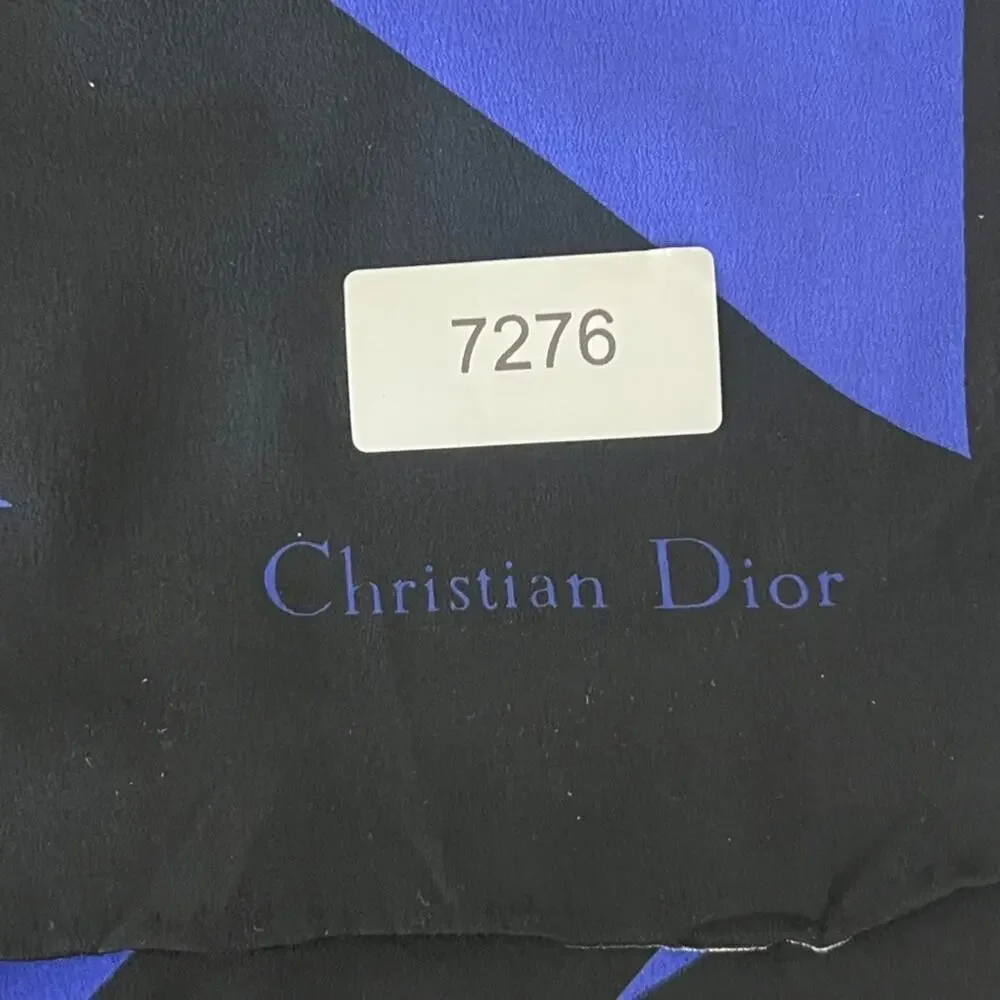 Christian Dior Silk Scarf Unisex Blue/Black Striped Pattern 14